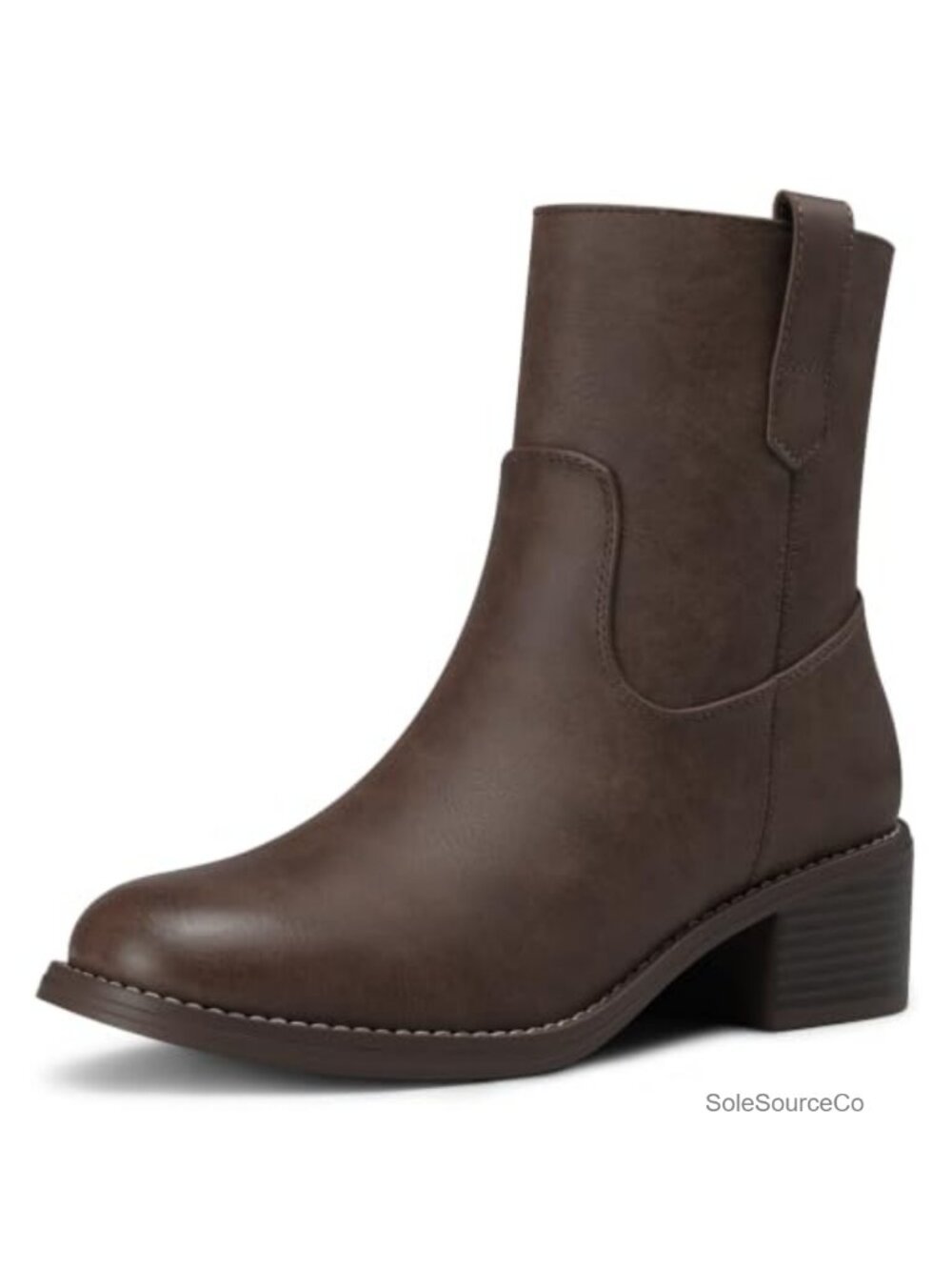 Women's Chunky Block Heel Ankle Booties Square Toe Casual Slip On Boots Side